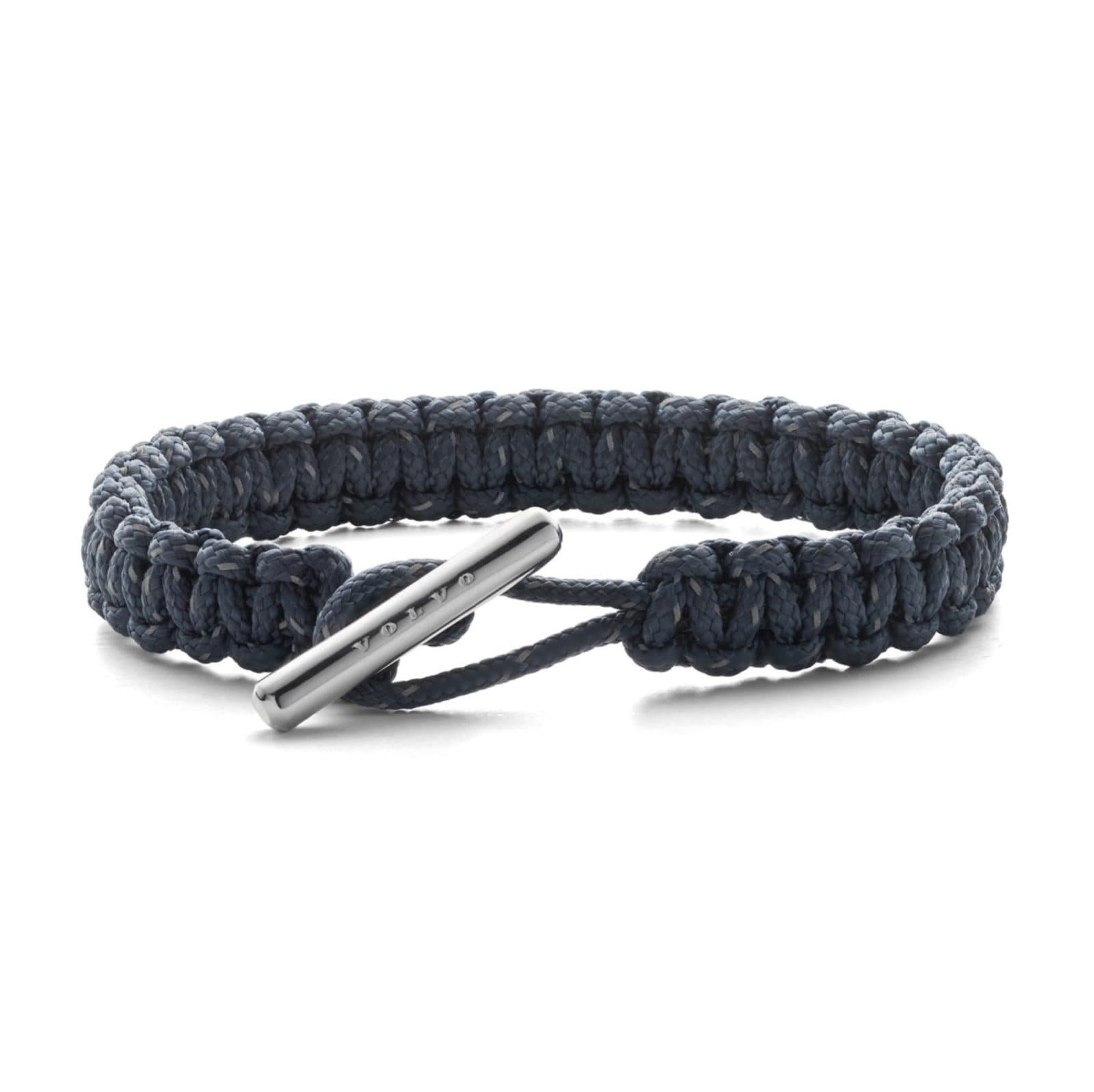 Volvo Cars bracelet — cobra weave reflective paracord with rhodium-plated toggle clasp